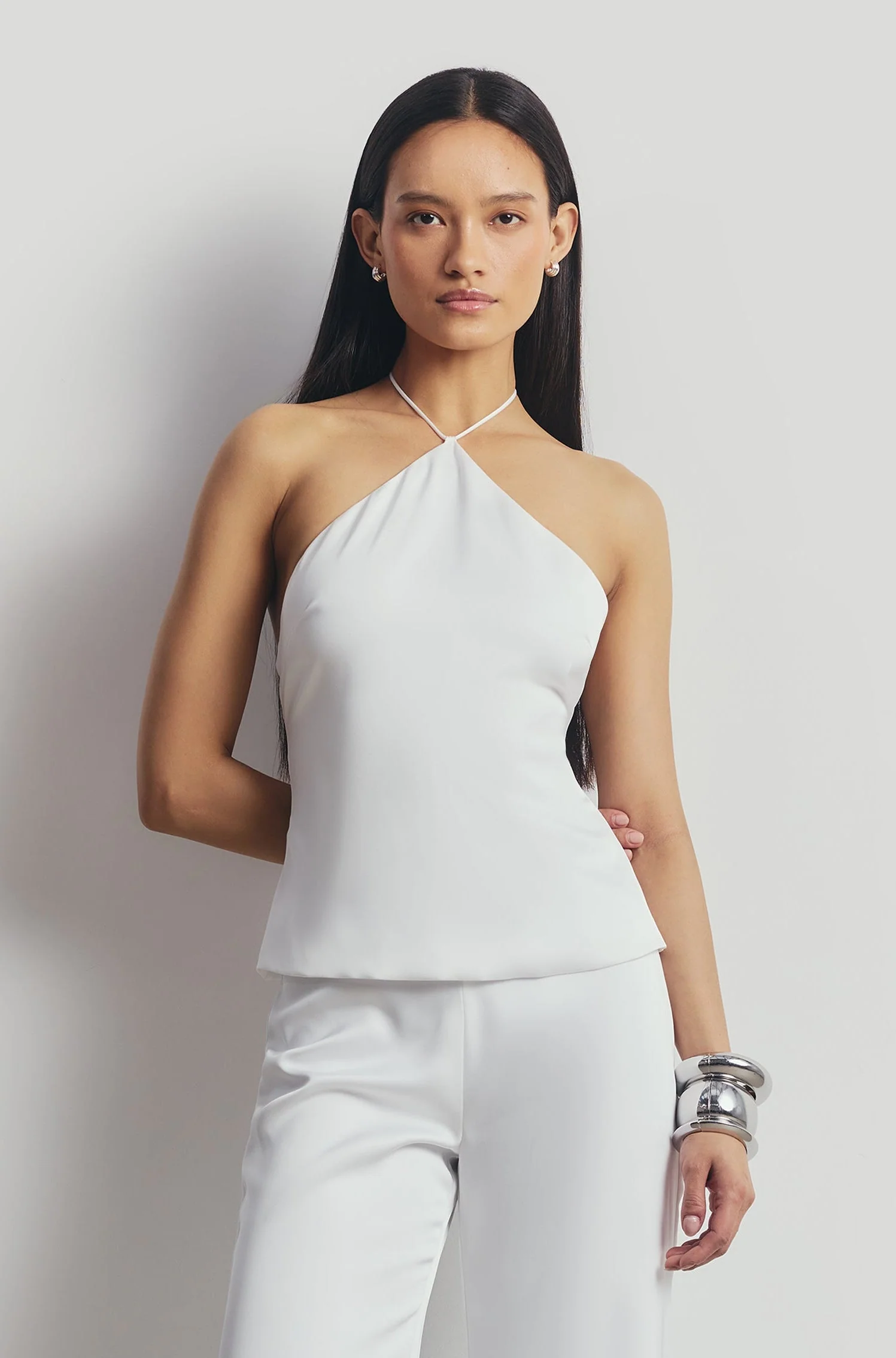 Colorset-Tailored Satin Halterneck Top